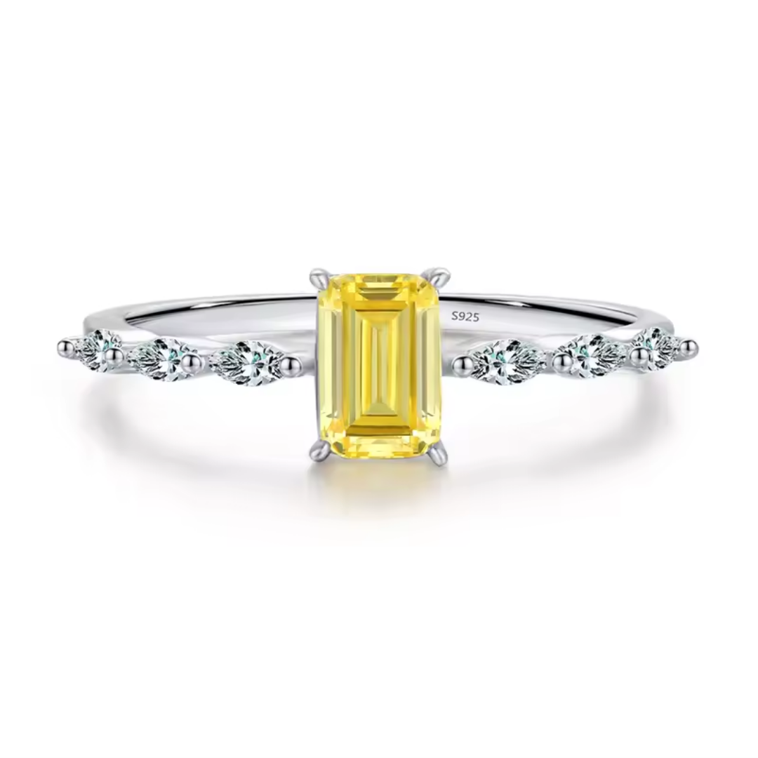 Radiant Cut Ring | Yellow & Pink Zircon 925