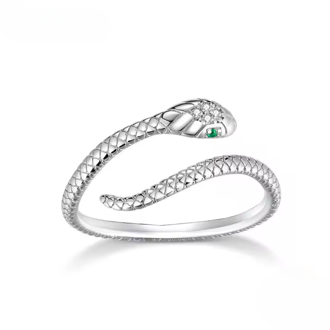 Snake Ring | 925 Sterling Silver with Green Zircon