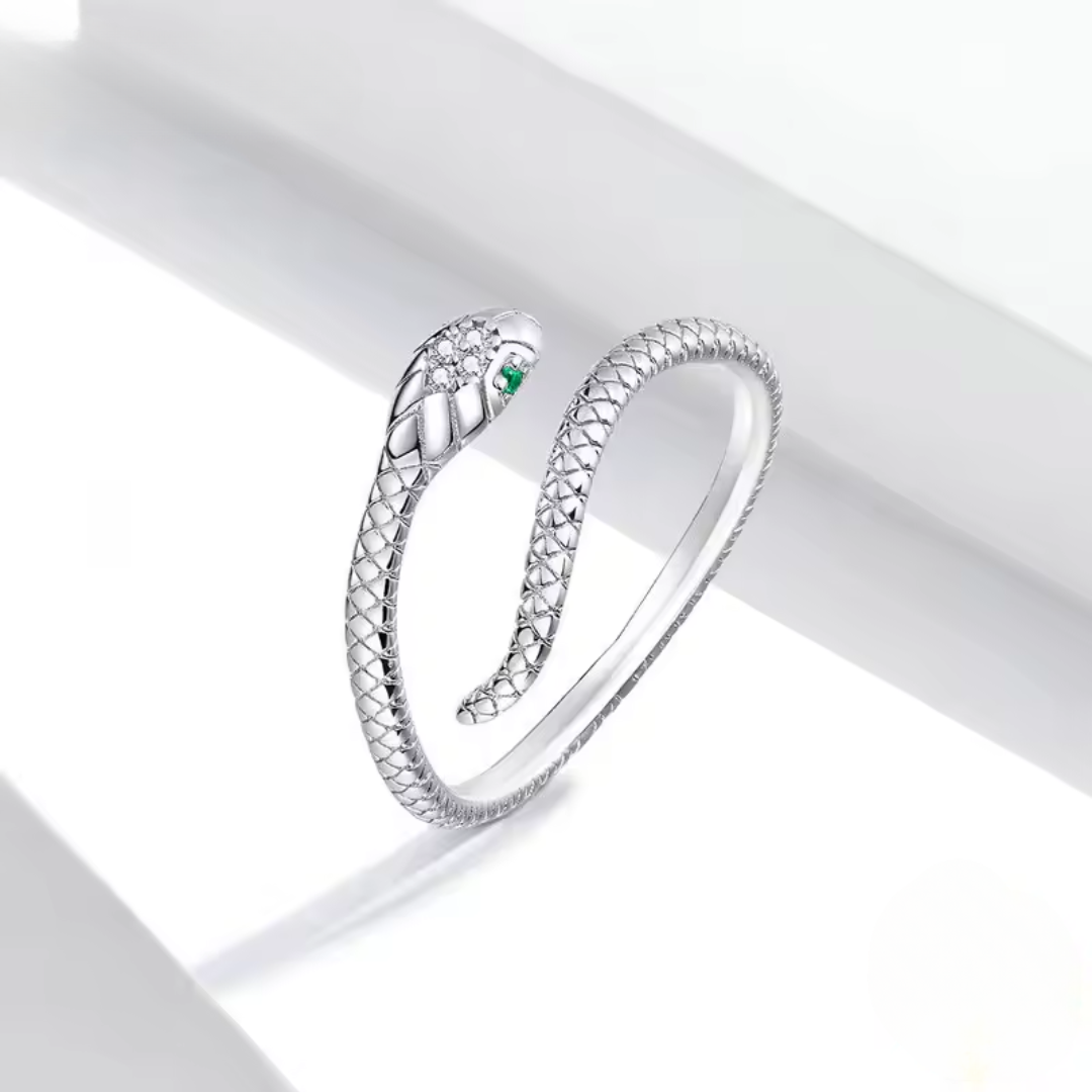 Snake Ring | 925 Sterling Silver with Green Zircon