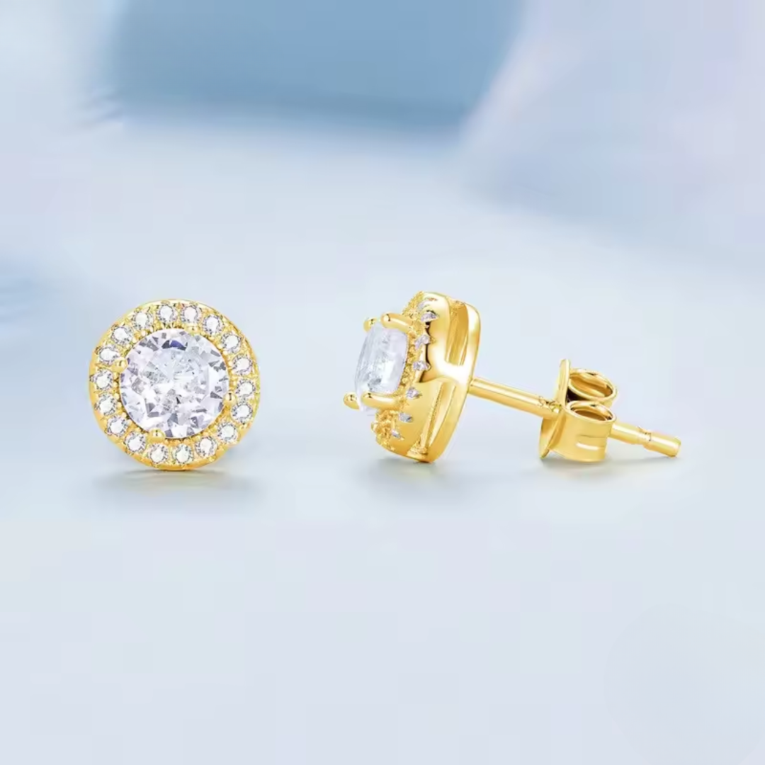 Classic Halo Stud Earrings | 18K Gold Plated