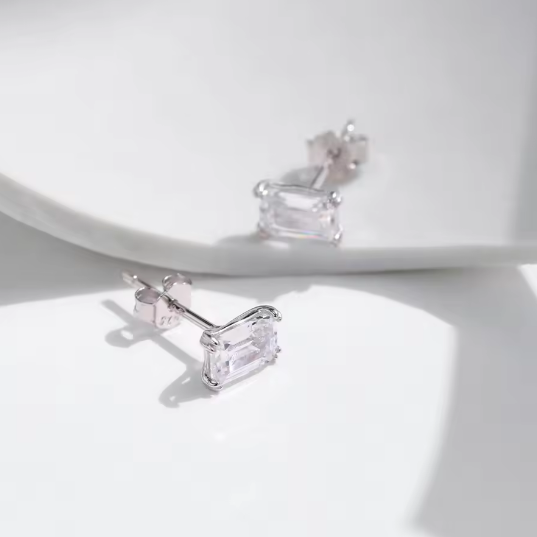Emerald Cut Stud Earrings | CZ 925