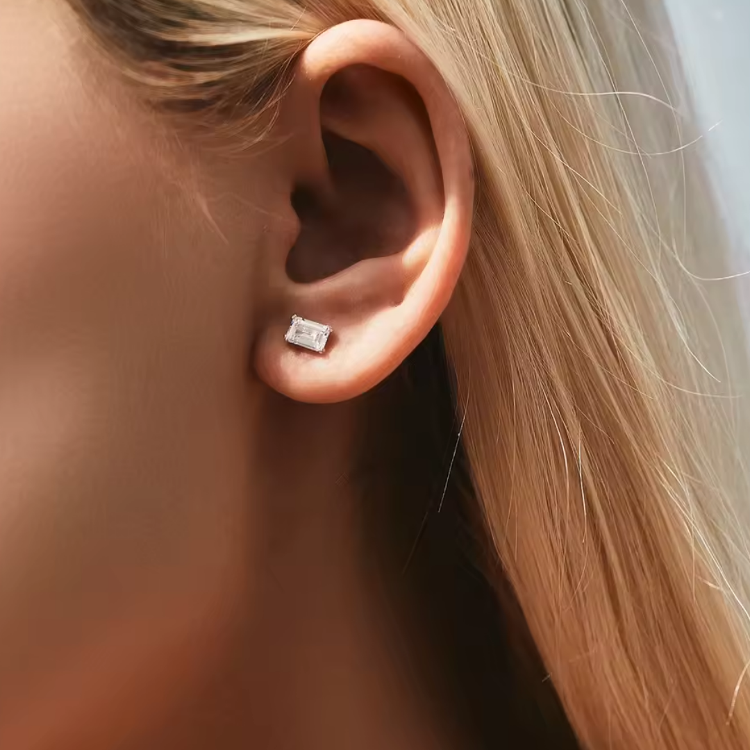Emerald Cut Stud Earrings | CZ 925