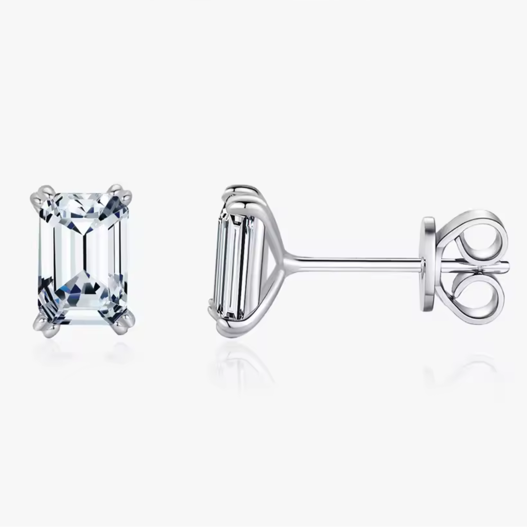 Emerald Cut Stud Earrings | CZ 925