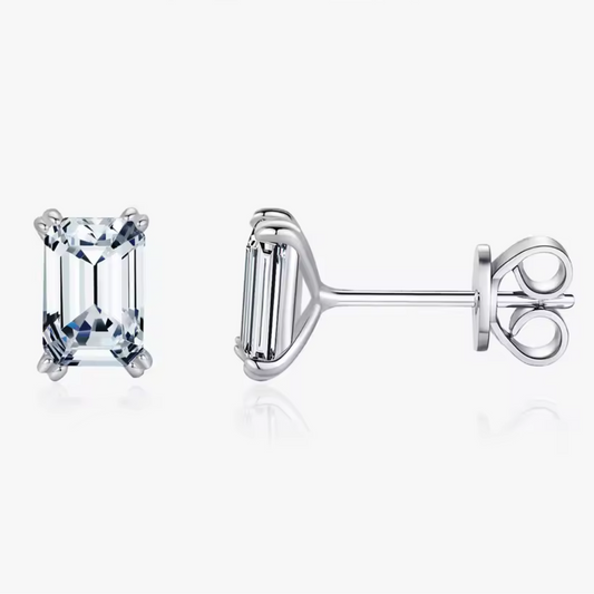 Emerald Cut Stud Earrings | CZ 925