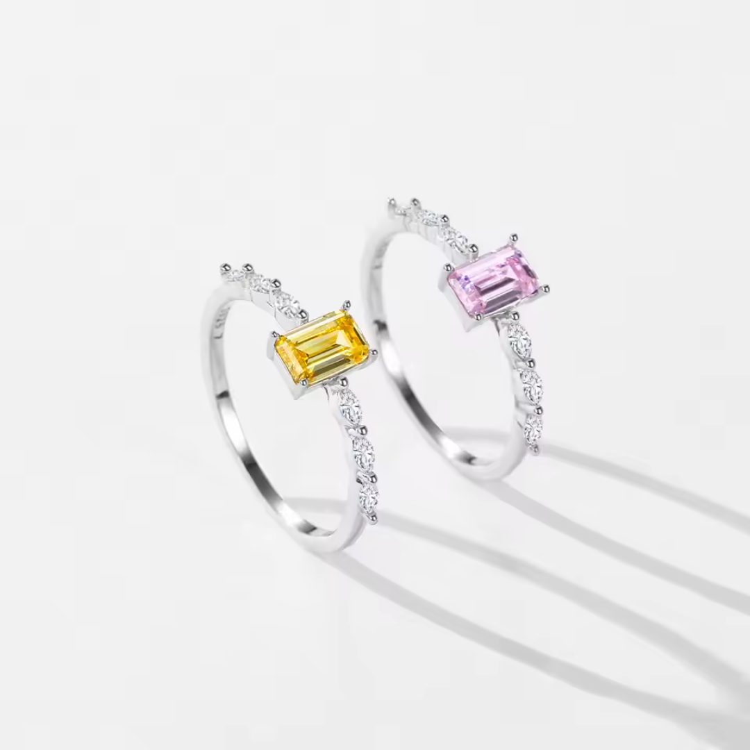Radiant Cut Ring | Yellow & Pink Zircon 925
