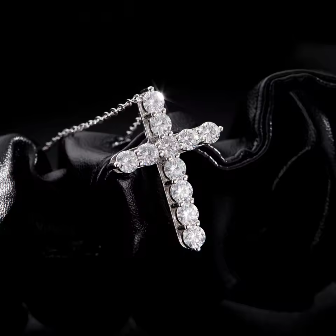 Moissanite Cross Necklace | Sterling Silver