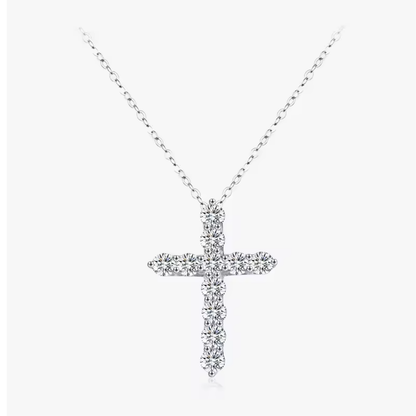 Moissanite Cross Necklace | Sterling Silver