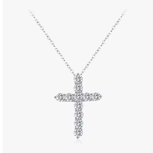 Moissanite Cross Necklace | Sterling Silver