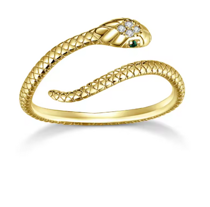 Snake Ring | 925 Sterling Silver with Green Zircon