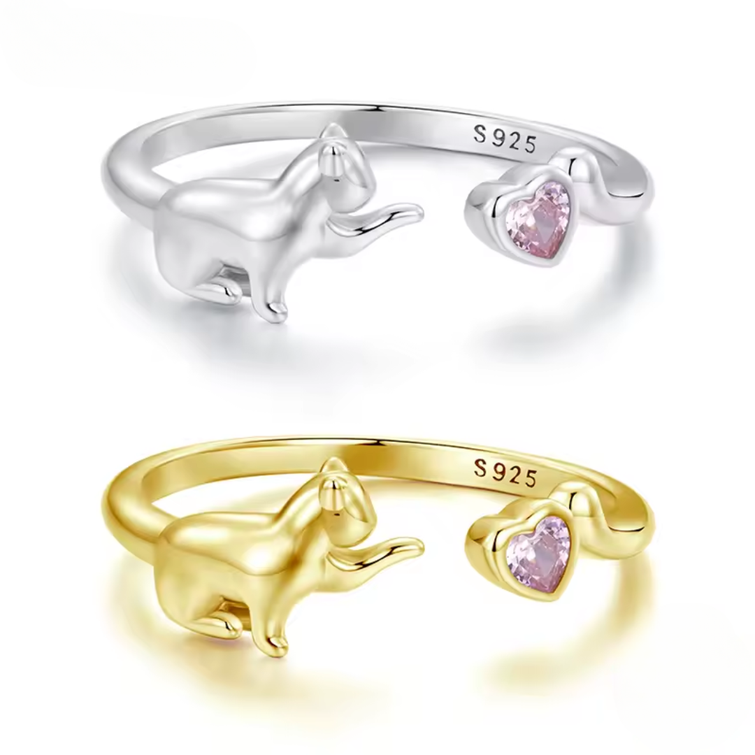 Cute Cat Ring | 18K Gold Plated with Pink Heart CZ